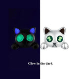 925 Silver Cat Luminous Stud Earrings Gift