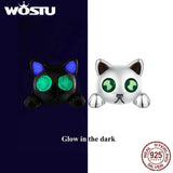 925 Silver Cat Luminous Stud Earrings Gift