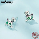 925 Silver Cat Luminous Stud Earrings Gift