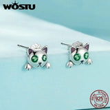 925 Silver Cat Luminous Stud Earrings Gift