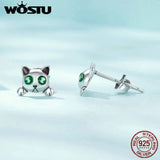 925 Silver Cat Luminous Stud Earrings Gift