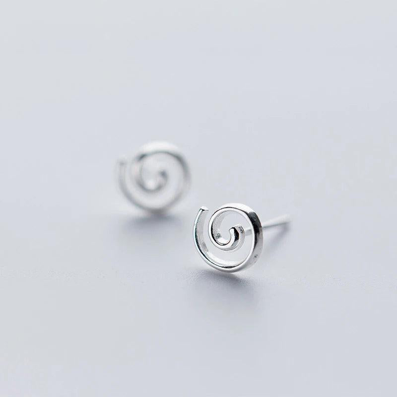Circle Spiral Earrings Studs 925 Sterling Silver Women Fine Jewelry Minimalist