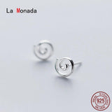 Circle Spiral Earrings Studs 925 Sterling Silver Women Fine Jewelry Minimalist