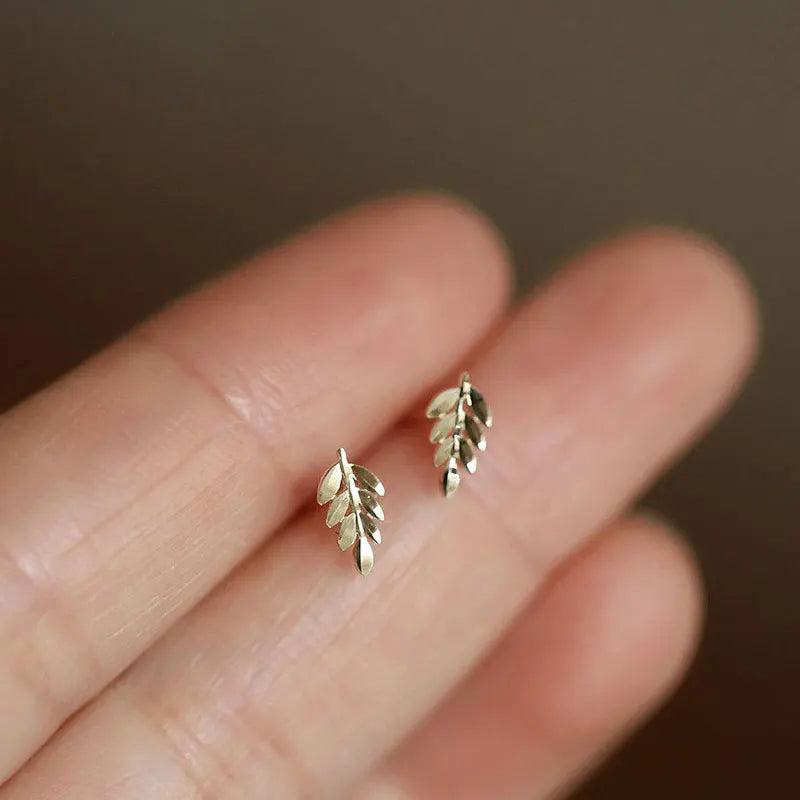 French Temperament Leaf Stud Earrings 925 Sterling Silver