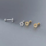 925 Silver Star Screw Stud Earrings Hollow Thread Mini Jewelry