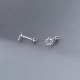 925 Silver Star Screw Stud Earrings Hollow Thread Mini Jewelry