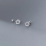 925 Silver Star Screw Stud Earrings Hollow Thread Mini Jewelry