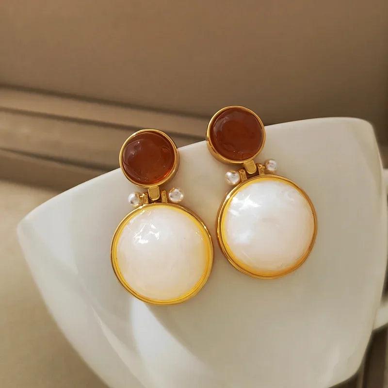 Vintage Resin Drop Earrings 925 Silver Needle Women Girl Party Accessories