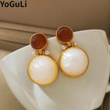 Vintage Resin Drop Earrings 925 Silver Needle Women Girl Party Accessories