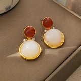 Vintage Resin Drop Earrings 925 Silver Needle Women Girl Party Accessories