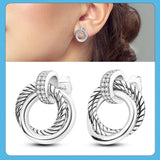 925 Silver Double Hoop Earrings Sparkling Pave Stud Earring