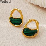 Vintage Green Irregular Earrings 925 Silver