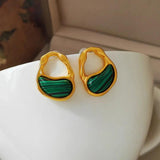 Vintage Green Irregular Earrings 925 Silver