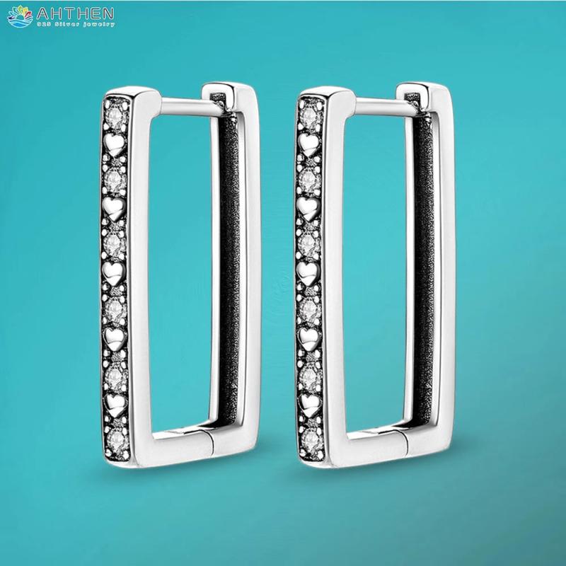 925 Silver Sparkle U-shaped CZ Hoop Earrings