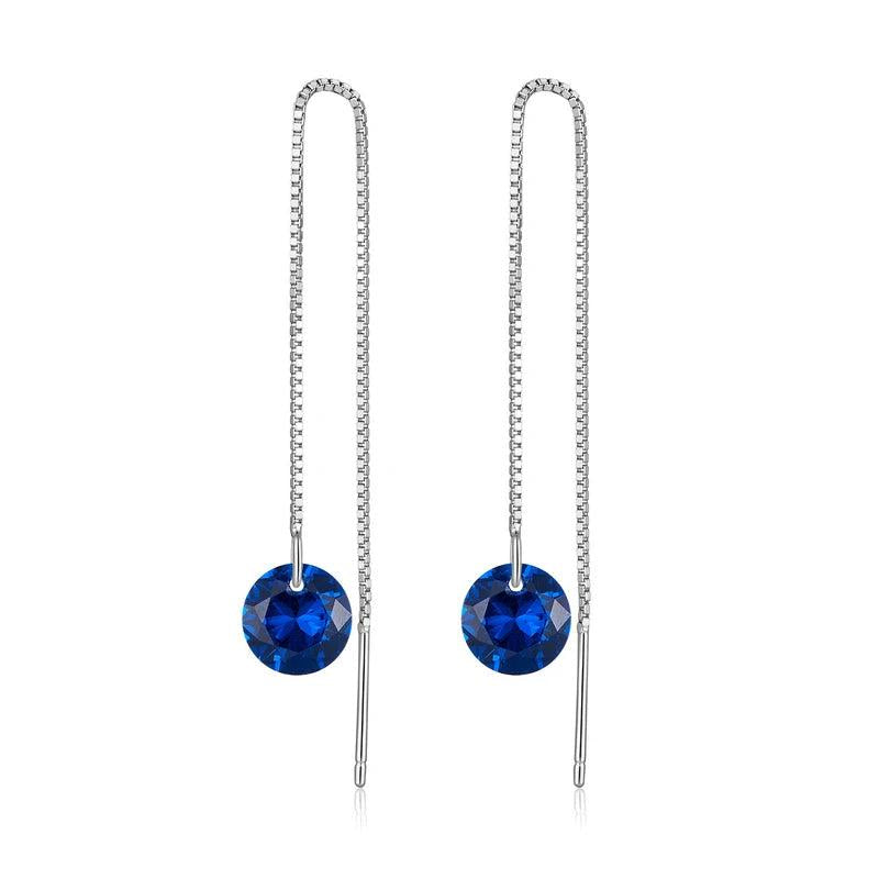925 Silver Zircon Drop Tassel Earrings