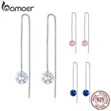 925 Silver Zircon Drop Tassel Earrings