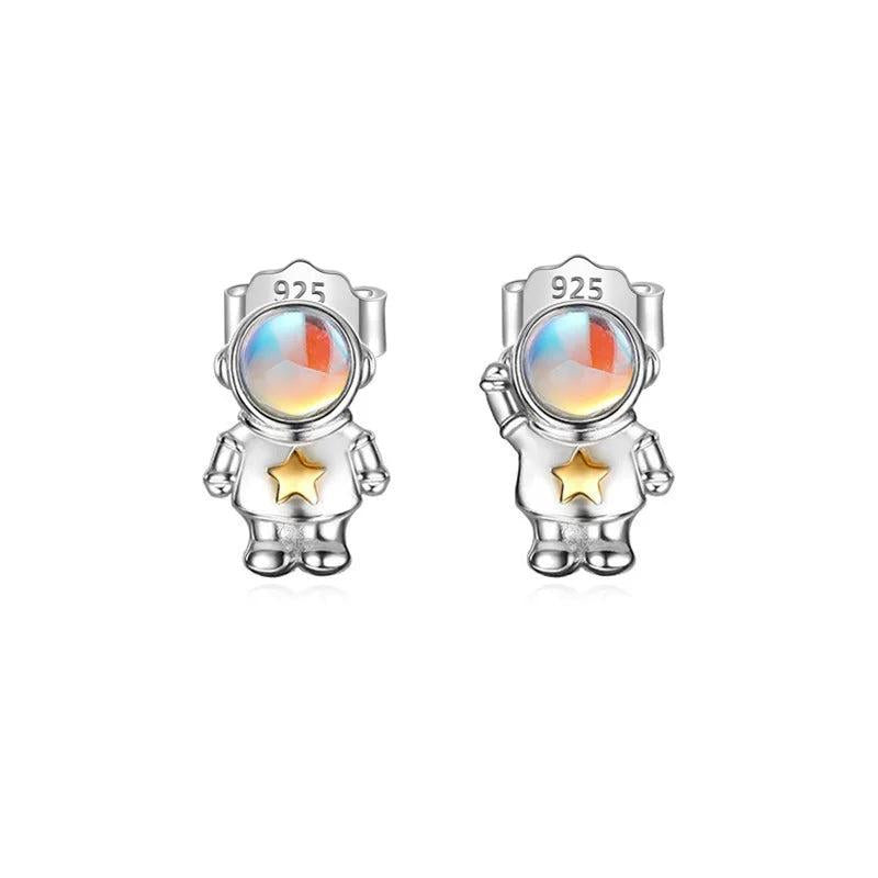 TrustDavis 925 Silver Astronaut Moonstone Earrings For Daughter Birthday Gift