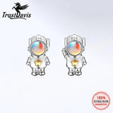 TrustDavis 925 Silver Astronaut Moonstone Earrings For Daughter Birthday Gift