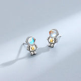 TrustDavis 925 Silver Astronaut Moonstone Earrings For Daughter Birthday Gift