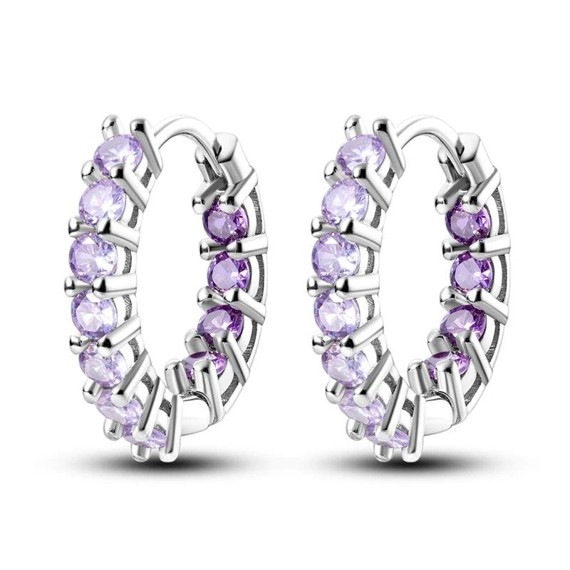925 Silver Purple U Shape Earrings for Women Wedding Engagement