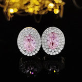 Pink AAAAA Zircon Stud Earring Tibetan silver Wedding Earrings for Women