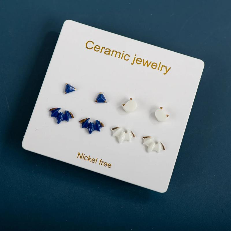4pcs Ceramic Stud Earrings Anti Allergic Needle Plated Porcelain Gift Set