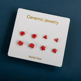 4pcs Ceramic Stud Earrings Anti Allergic Needle Plated Porcelain Gift Set