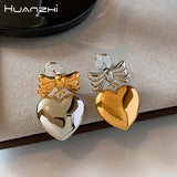 Retro Metal Heart Bow Earrings for Women