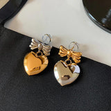 Retro Metal Heart Bow Earrings for Women