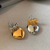 Retro Metal Heart Bow Earrings for Women