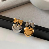 Retro Metal Heart Bow Earrings for Women