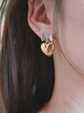 Retro Metal Heart Bow Earrings for Women