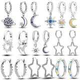 Moon Star Earrings 925 Silver Hoops for Women