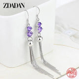 925 Silver CZ Long Dangle Earrings Wedding Jewelry Gift