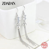 925 Silver CZ Long Dangle Earrings Wedding Jewelry Gift