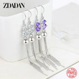 925 Silver CZ Long Dangle Earrings Wedding Jewelry Gift