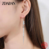 925 Silver CZ Long Dangle Earrings Wedding Jewelry Gift