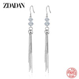 925 Silver CZ Long Dangle Earrings Wedding Jewelry Gift