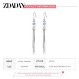 925 Silver CZ Long Dangle Earrings Wedding Jewelry Gift