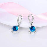 925 Silver Radiant Heart Diamond Stud Earrings Feather Crystal Ball Hoop