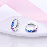 925 Silver Radiant Heart Diamond Stud Earrings Feather Crystal Ball Hoop
