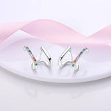 925 Silver Radiant Heart Diamond Stud Earrings Feather Crystal Ball Hoop