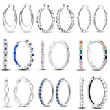 925 Silver Hoop Earrings Pave CZ Fine Jewelry