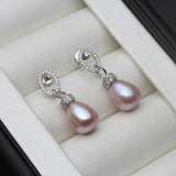 925 Silver Water Drop Pearl Stud Earrings for Women