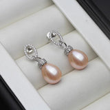 925 Silver Water Drop Pearl Stud Earrings for Women