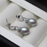 925 Silver Water Drop Pearl Stud Earrings for Women