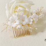 Ceramic Flowers Hair Combs Pearls Bridal Hair Sticks