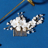 Ceramic Flowers Hair Combs Pearls Bridal Hair Sticks