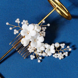 Ceramic Flowers Hair Combs Pearls Bridal Hair Sticks