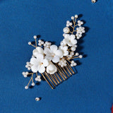 Ceramic Flowers Hair Combs Pearls Bridal Hair Sticks